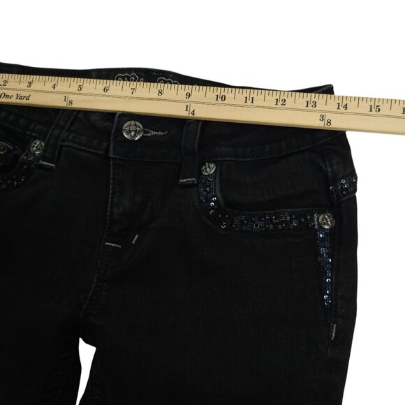 Miss Me Jeans Mid Rise Skinny Black Size 27 Stretch Studs Rhinestones Sequins - Picture 7 of 16